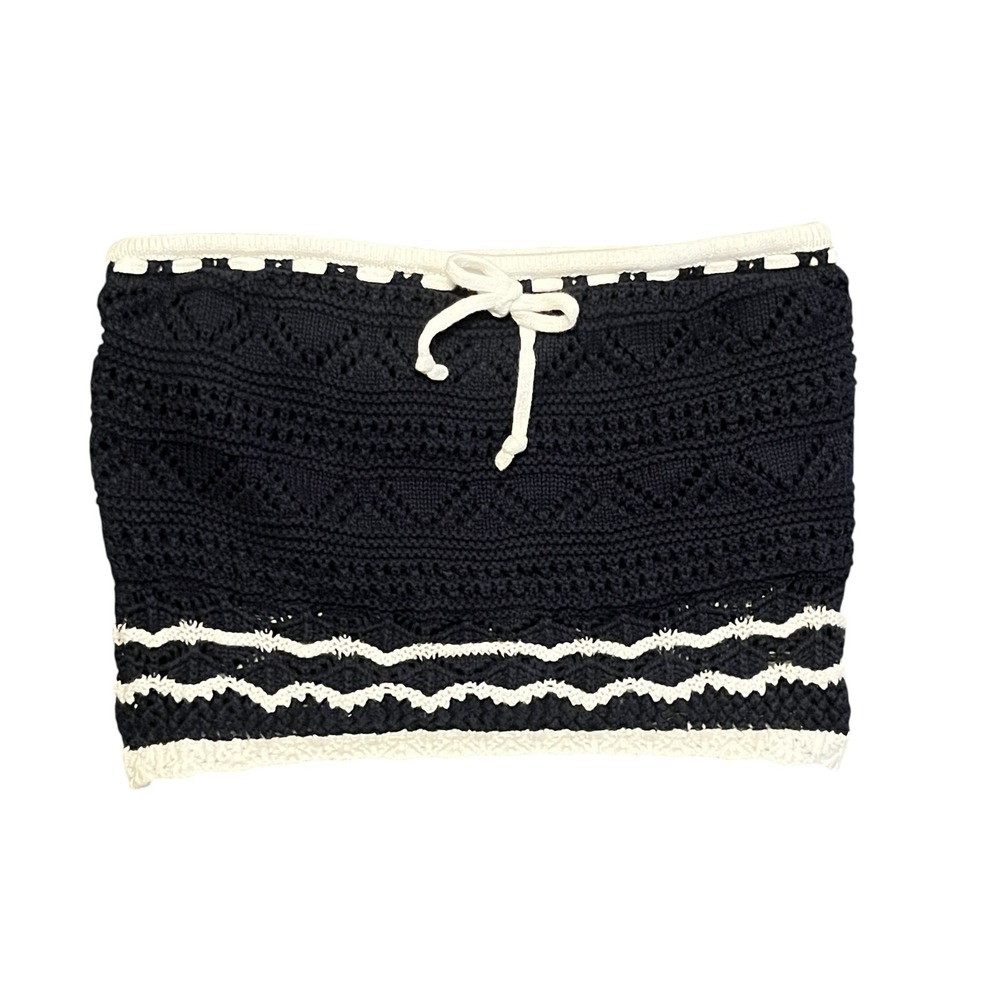Hollister Crochet Knit Crop Tube Top Sz Small Navy‎ Stretch Boho Festival